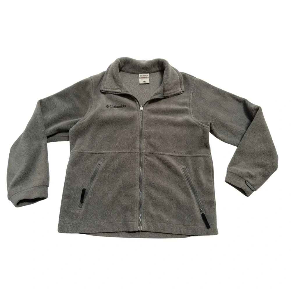 Columbia Fleece Jacket Kids 10/12 Gray Excellent Vertex Full Zip Mock Neck